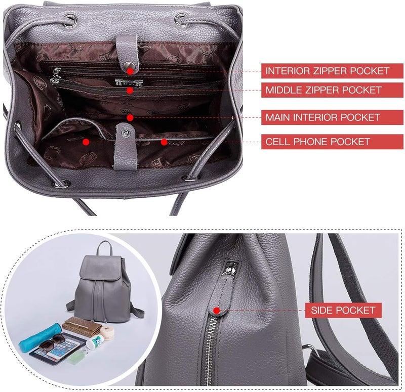 BOYATU Leather Backpack Purse for Women: Ladies Travel Fashion Back Pack - Genuine Leather Bag Casual Handbags for Work (Grey) - Image 3